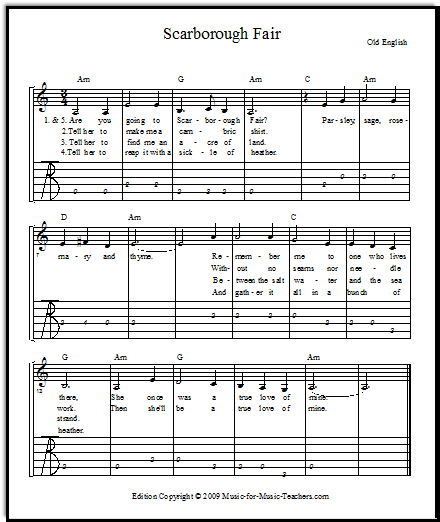 Scarborough Fair Free Easy Guitar Tabs