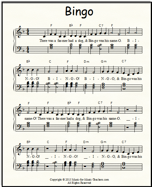 Bingo Piano Sheet Music Free!