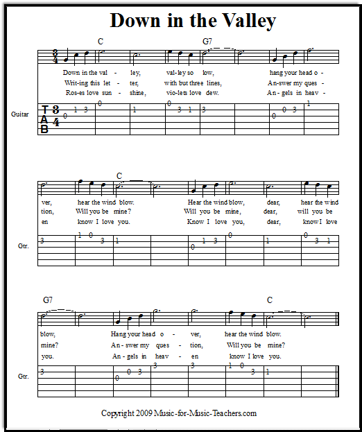 Down In The Valley Free Guitar Tab Music For Beginner Guitar