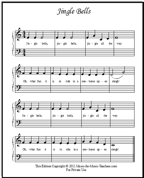 Jingle Bells Sheet Music for Beginner Piano Students