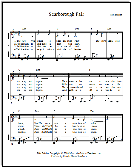 Scarborough Fair For Singers Free Vocal Sheet Music
