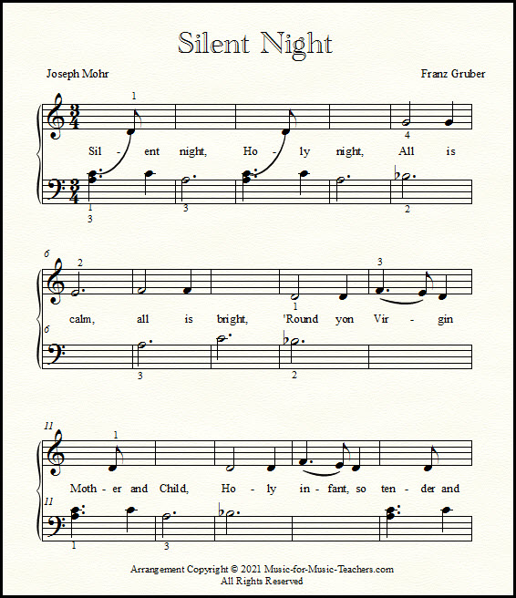 Silent Night - late beginner/elementary Christmas piano sheet music