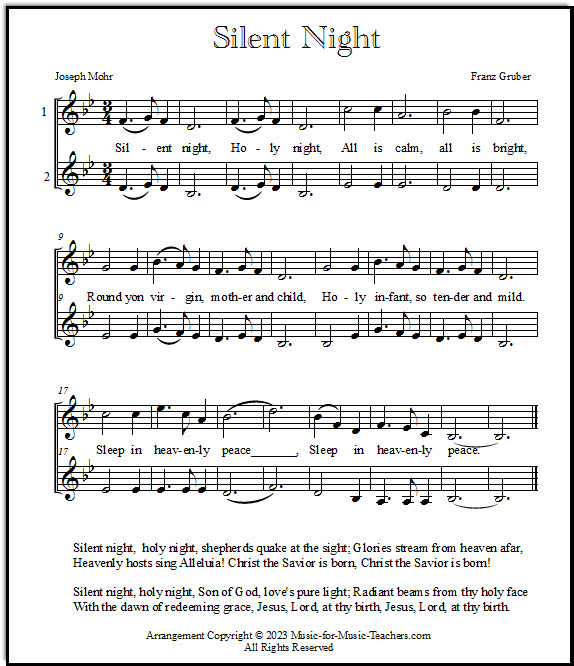 Sheet Music for Silent Night Vocal Duets!