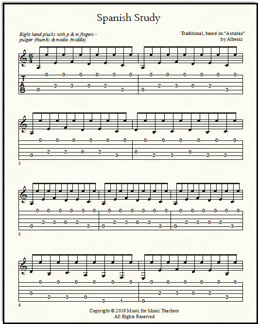 Spanish Study Free Guitar Tabs for Beginning Classical Guitar