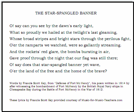 Star Spangled Banner Free Sheet Music Lyrics for All Instruments