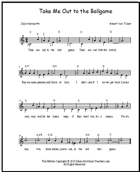 Take Me Out to the Ballgame piano duet for beginners