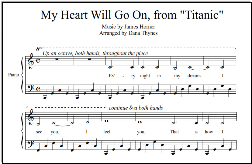 how do i play the entire my heart will go on song on the piano?