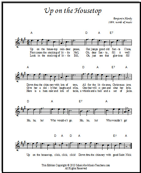 Easy Kids Christmas Piano Sheet Music Up On The Housetop