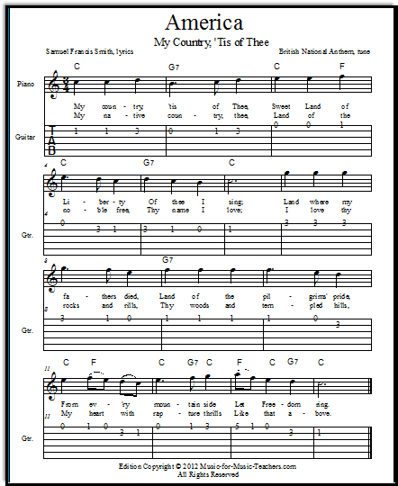 America: Free Lead Sheets and Easy Guitar Tabs