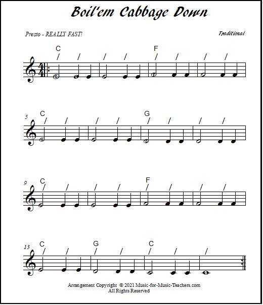 Free Piano Sheet Music Pdf For Beginners Boil Em Cabbage Down