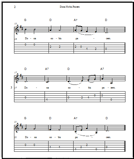 Dona Nobis Pacem Singing Round Guitar Tabs And Free Vocal Sheet Music