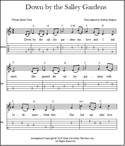 Guitar tabs for Down by the Salley Gardens