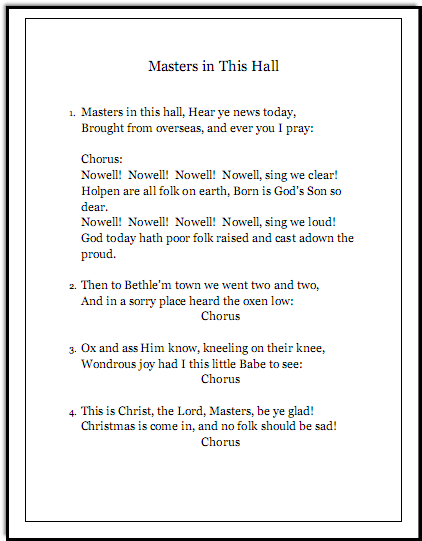 Christmas song lyrics Masters in This Hall