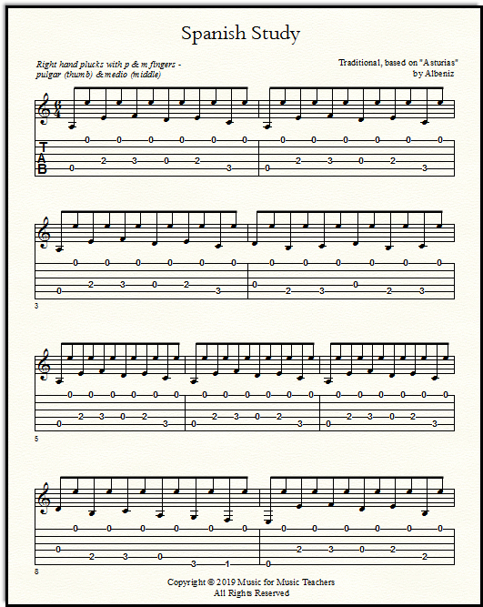 Spanish Study Free Guitar Tabs For Beginning Classical Guitar