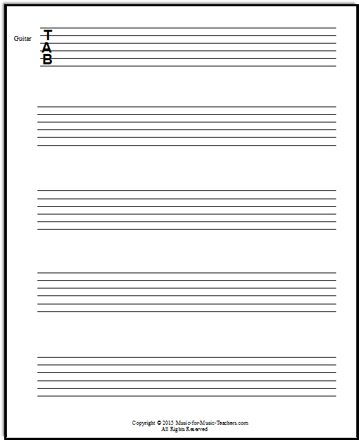 Free Guitar Tablature Paper For Teachers Downloadable And Printable